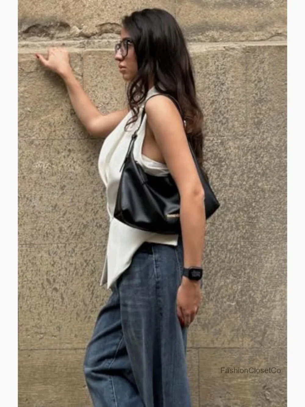 Medium Crescent Hobo Shoulder Bag Vegan Leather Crossbody Purse
